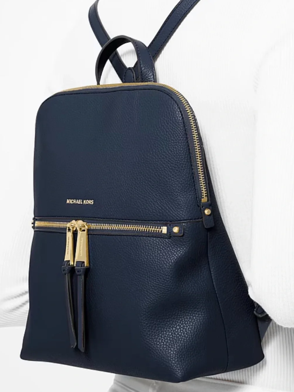Michael Kors Black Pebbled Leather Backpack with Gold Hardware